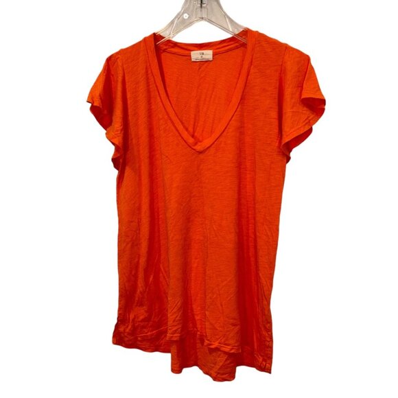 t. LA designer T-shirt FALL ORANGE flutter cap sleeve top XS - Picture 2 of 4